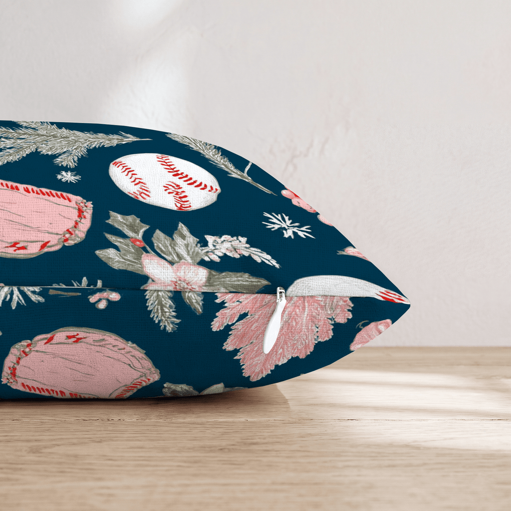 Baseball Holly Navy Throw Pillow - Hillcroft Home