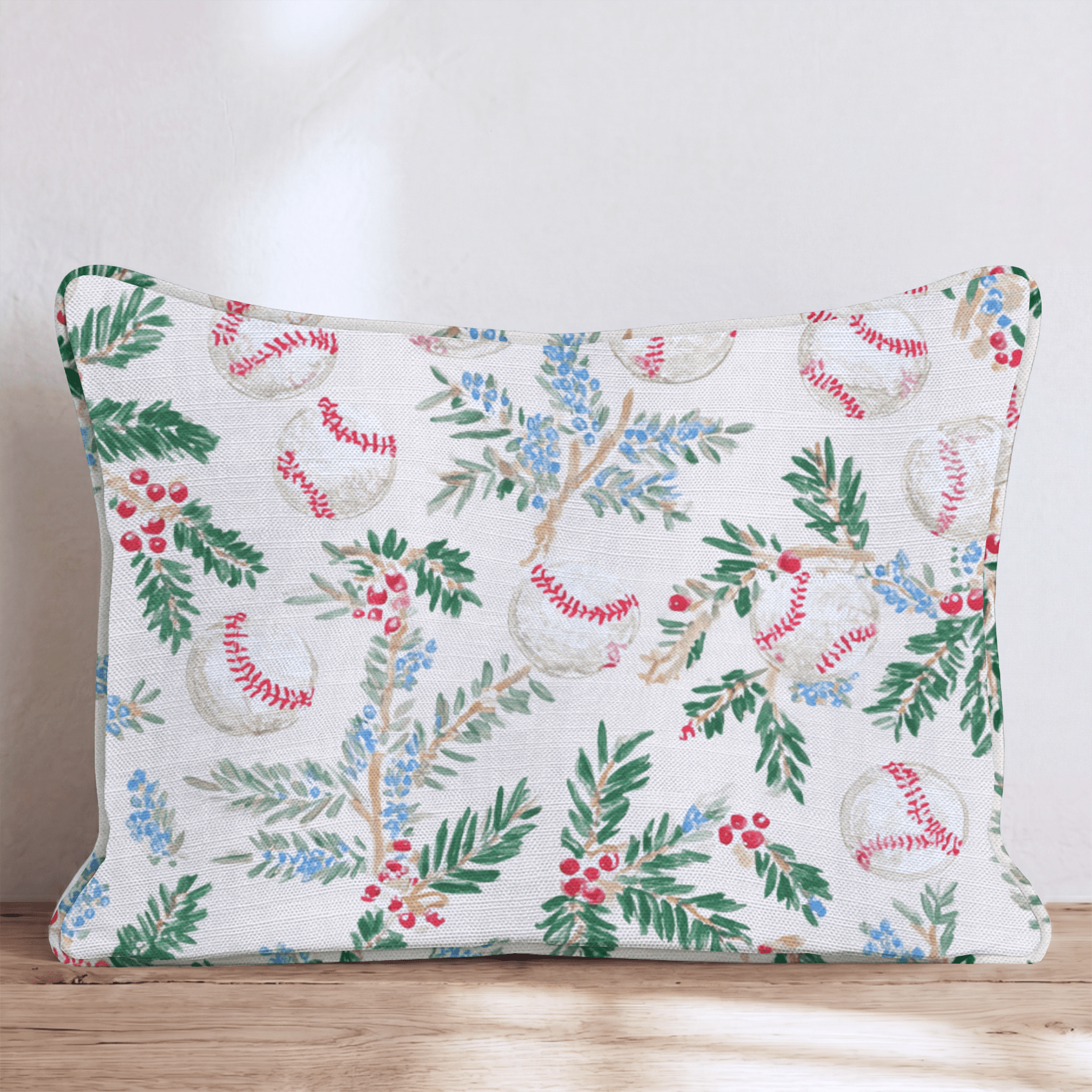 Baseball Juniper Cream Throw Pillow - Hillcroft Home