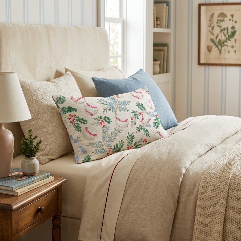 Baseball Juniper Cream Throw Pillow - Hillcroft Home