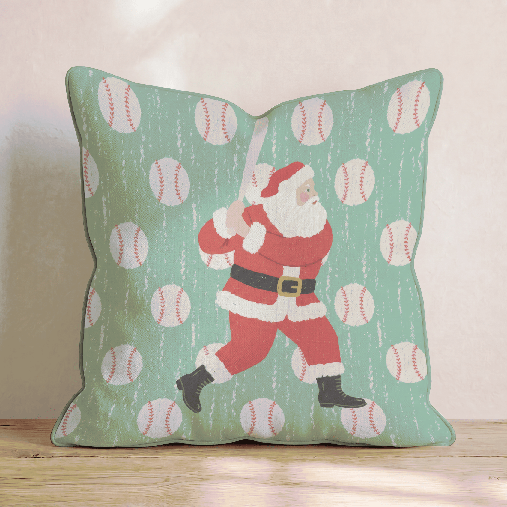 Baseball Pattern Santa Throw Pillow - Hillcroft Home