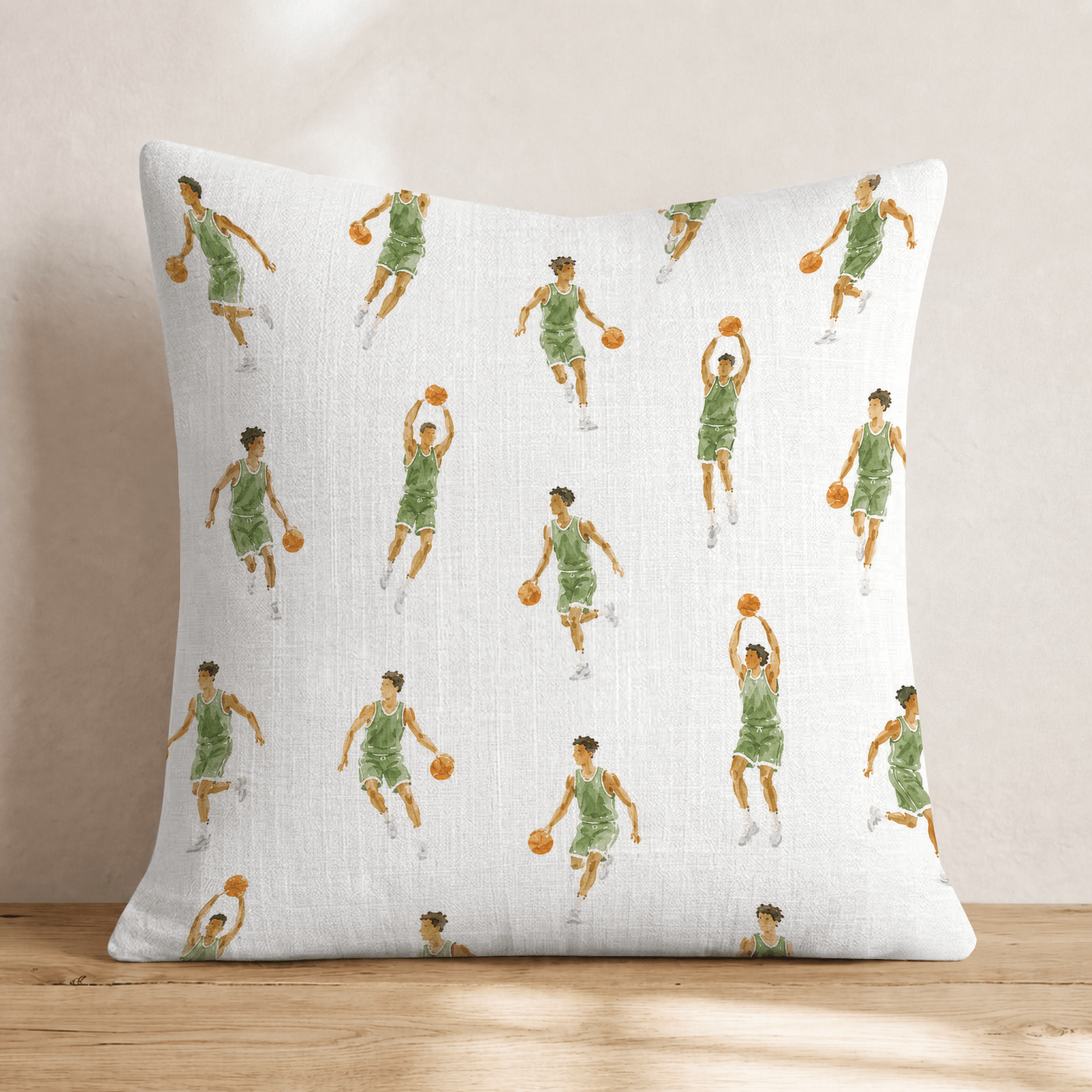 Basketball Players Green Throw Pillow - Hillcroft Home