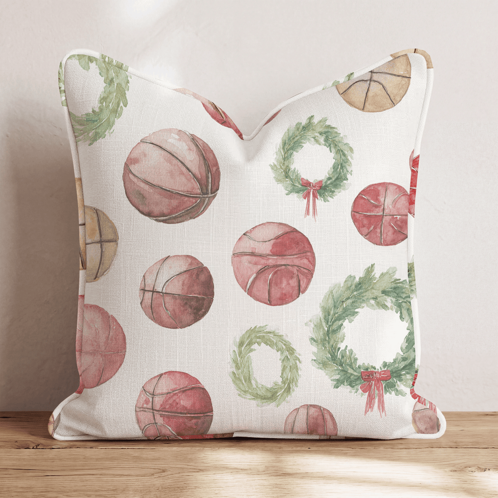 Basketballs and Christmas Wreaths Throw Pillow - Hillcroft Home