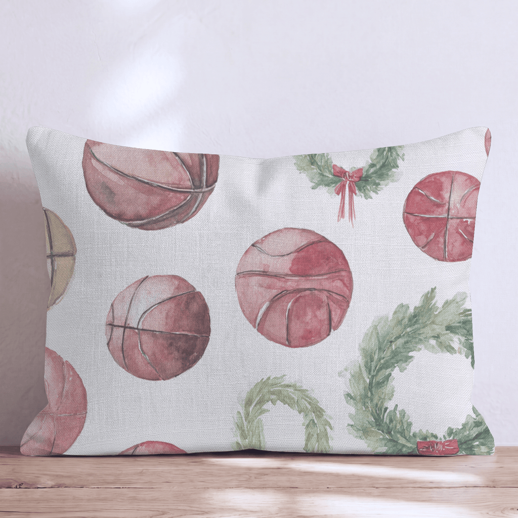 Basketballs and Christmas Wreaths Throw Pillow - Hillcroft Home