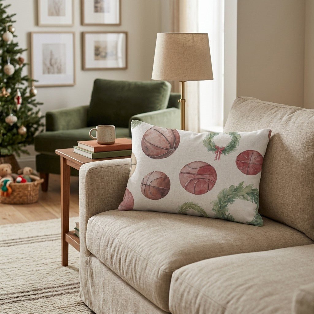 Basketballs and Christmas Wreaths Throw Pillow - Hillcroft Home