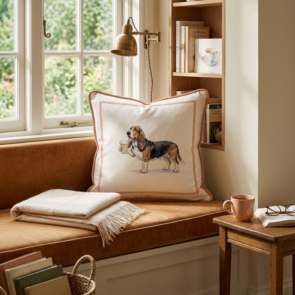 Basset Hound Coffee Throw Pillow - Hillcroft Home