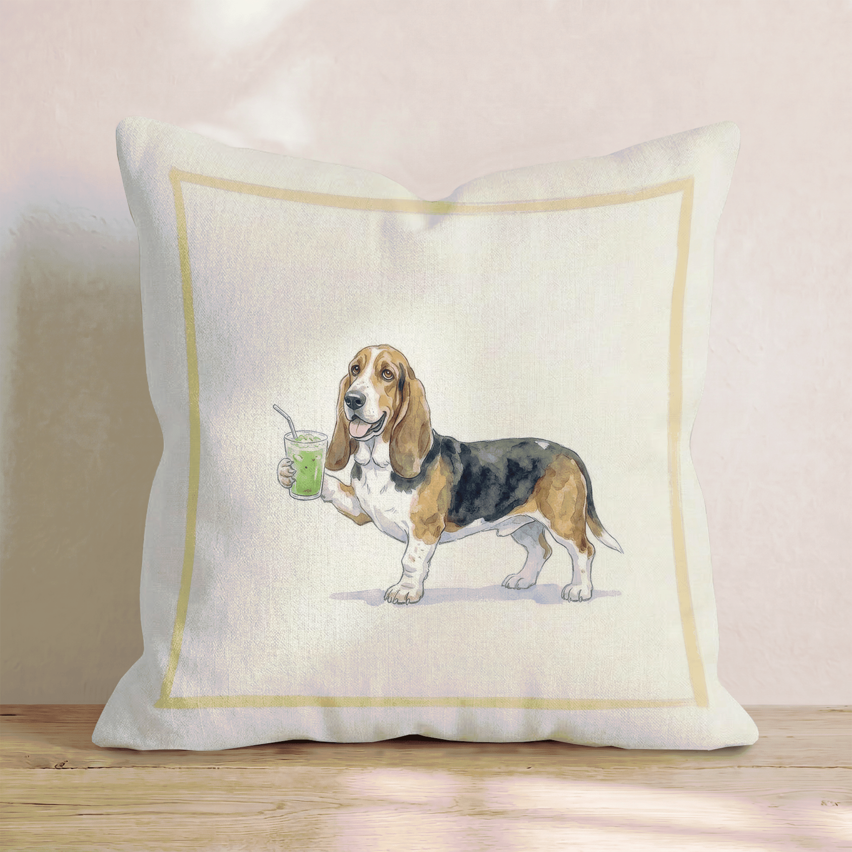 Basset Hound Matcha Throw Pillow - Hillcroft Home