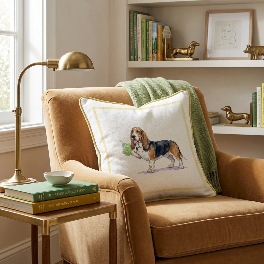 Basset Hound Matcha Throw Pillow - Hillcroft Home