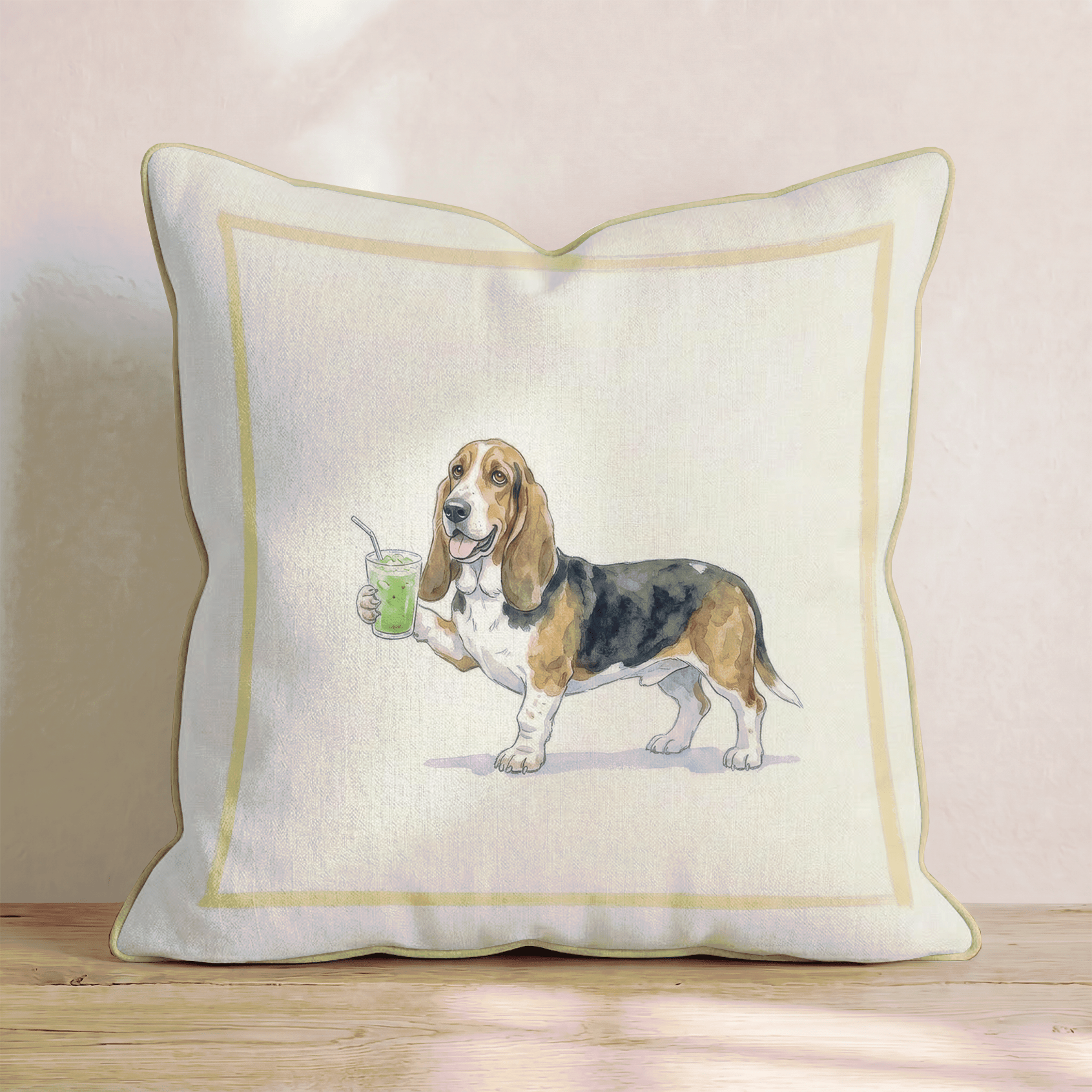 Basset Hound Matcha Throw Pillow - Hillcroft Home