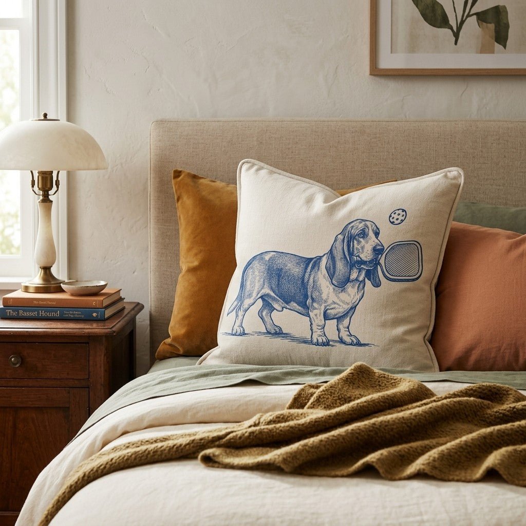 Basset Hound Pickleball Throw Pillow - Hillcroft Home