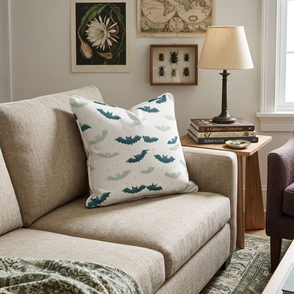 Bat Swarm Teal Throw Pillow - Hillcroft Home