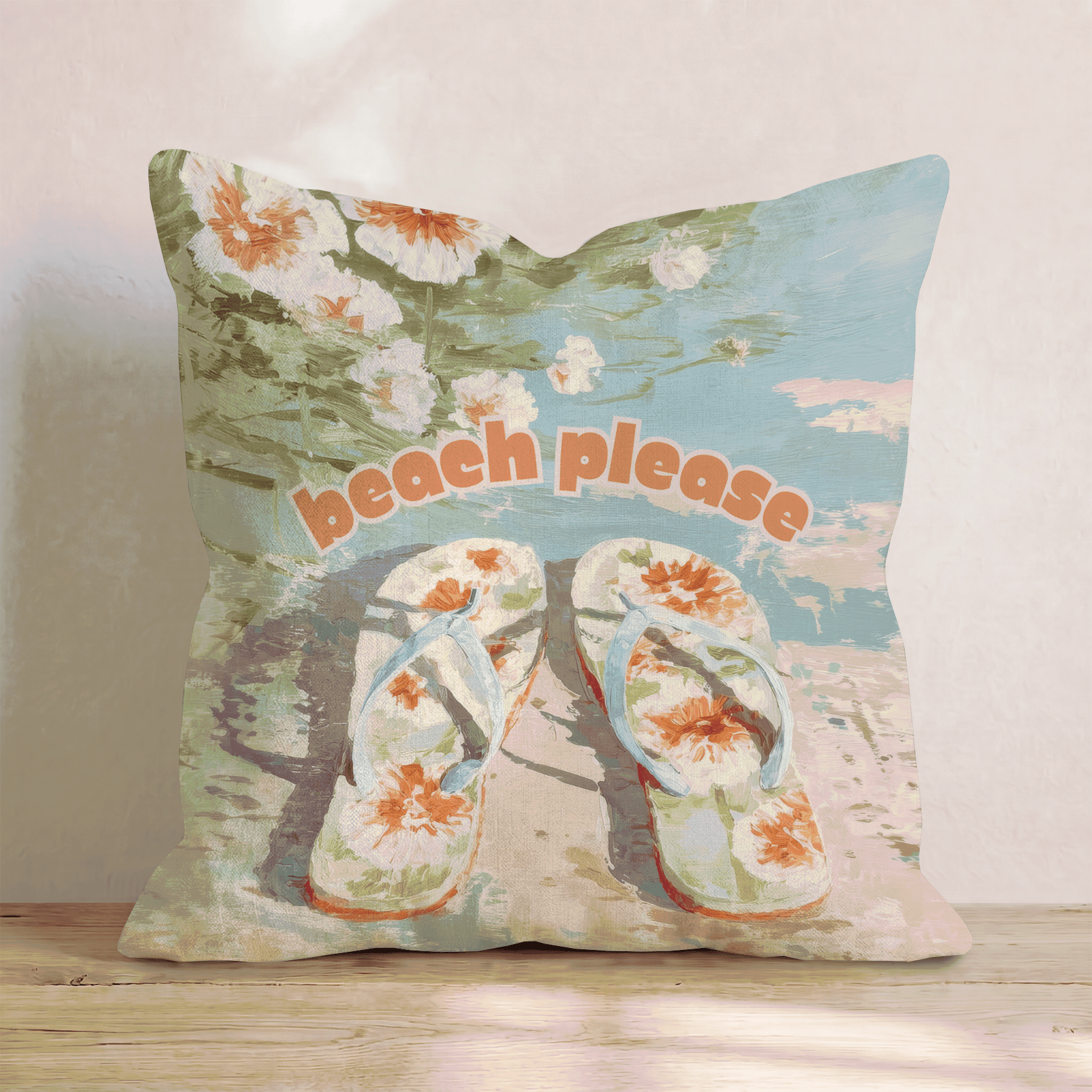 Beach Please Flip Flops Throw Pillow - Hillcroft Home