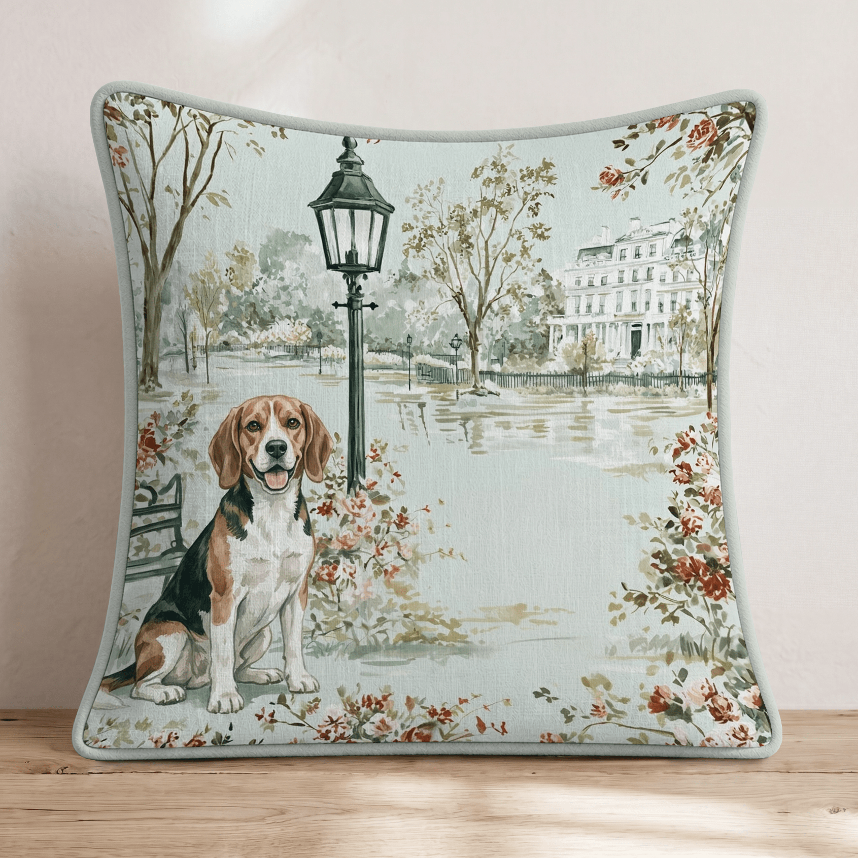 Beagle City Stroll Throw Pillow - Hillcroft Home