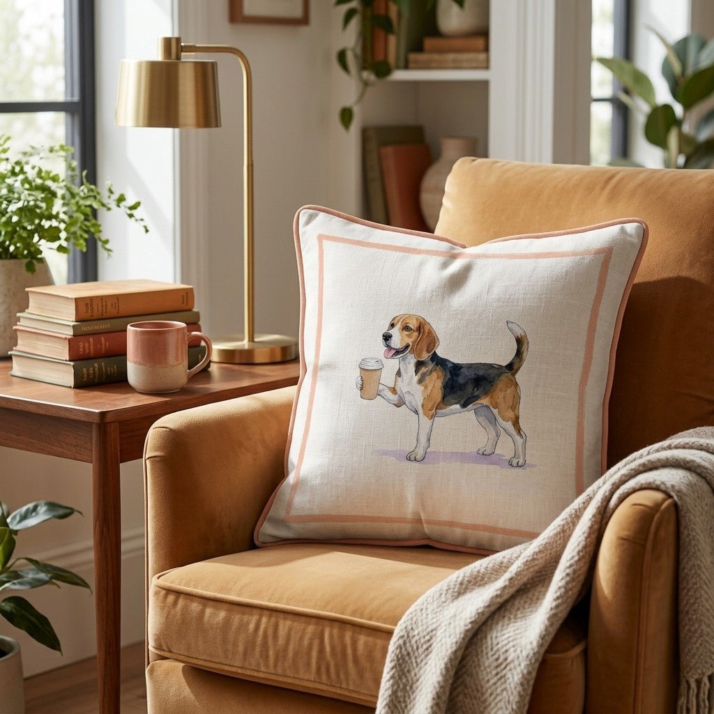 Beagle Coffee Throw Pillow - Hillcroft Home