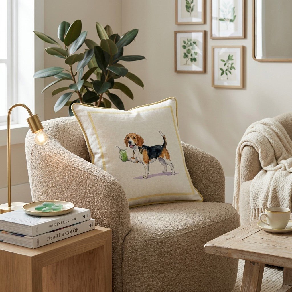 Beagle Matcha Throw Pillow - Hillcroft Home