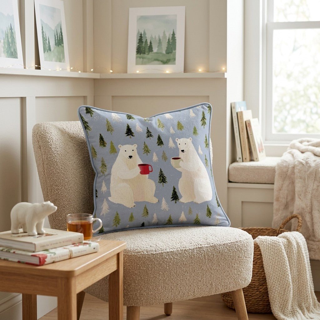 Bears and Hot Cocoa Throw Pillow - Hillcroft Home
