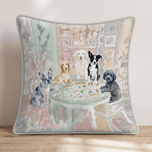 Benton Mahjong Pups Throw Pillow - Hillcroft Home