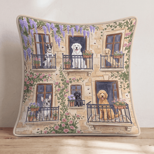 Benton Pups Balcony Throw Pillow - Hillcroft Home