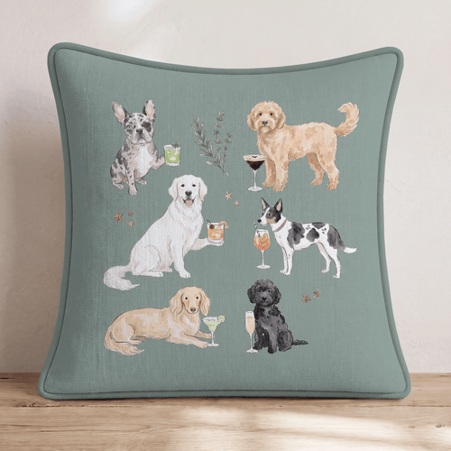 Benton Pups Night Out Throw Pillow - Hillcroft Home