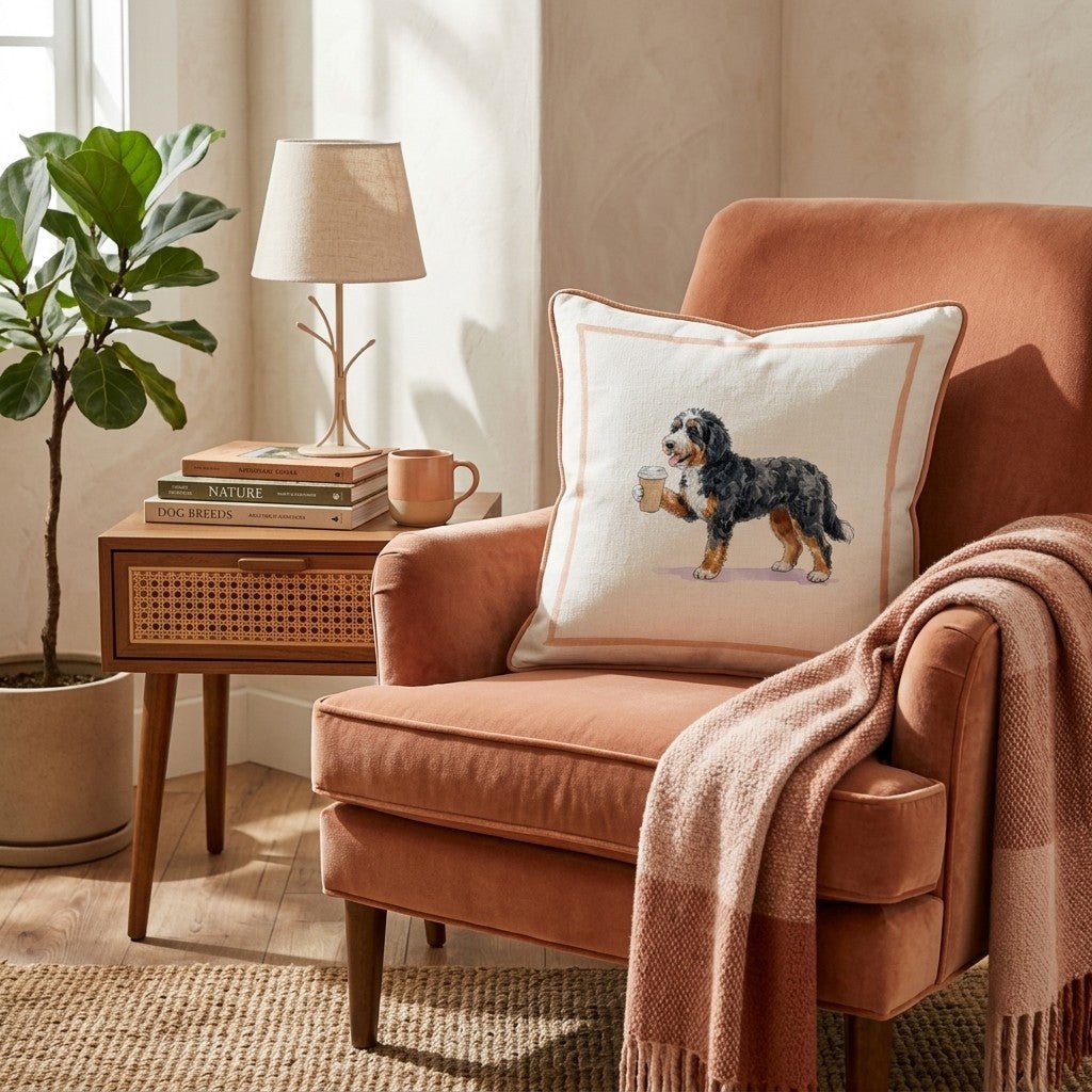 Bernedoodle Coffee Throw Pillow - Hillcroft Home