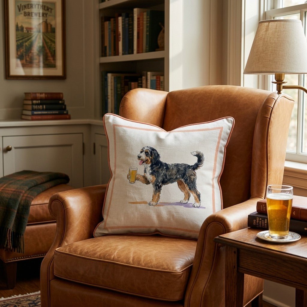 Bernedoodle Lager Throw Pillow - Hillcroft Home