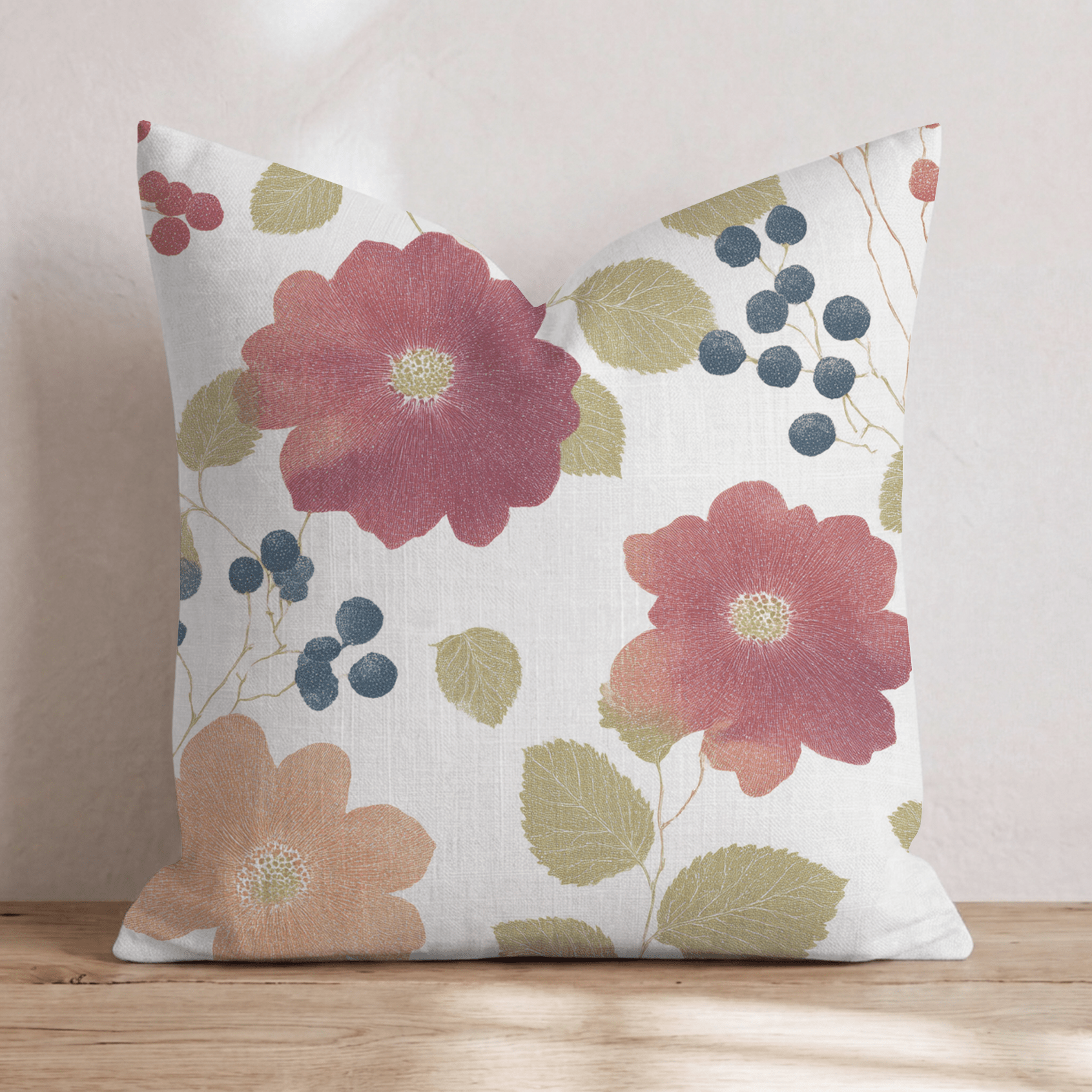 Berries and Fall Flowers Throw Pillow - Hillcroft Home