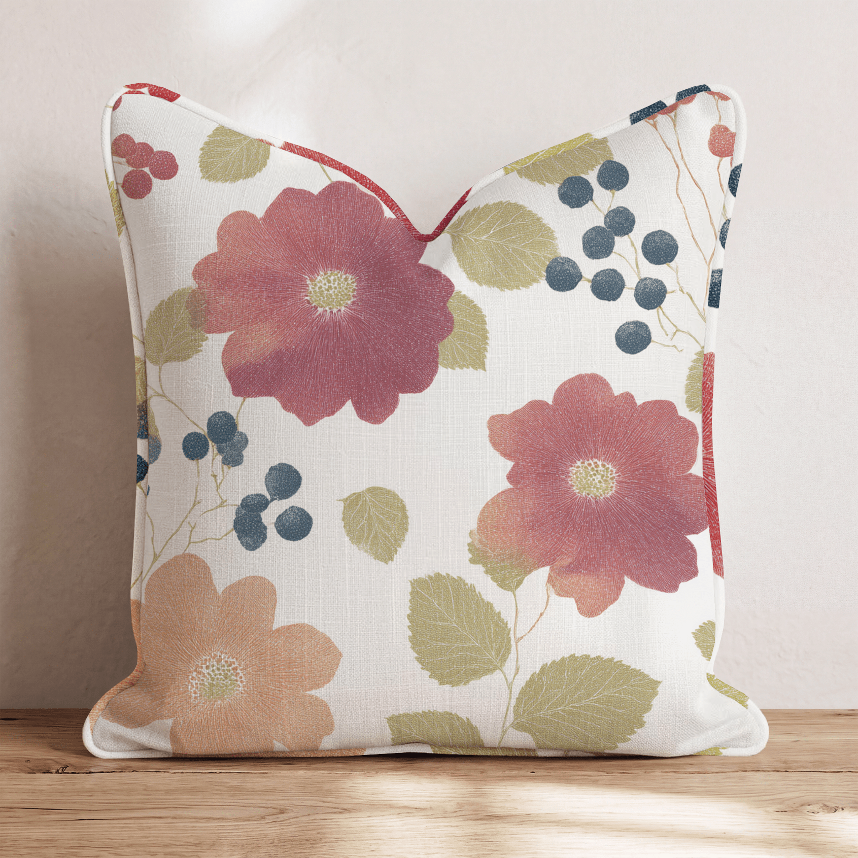 Berries and Fall Flowers Throw Pillow - Hillcroft Home