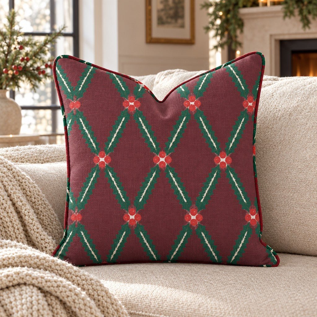 Berry Merry Trellis Throw Pillow throw pillow - Hillcroft Home