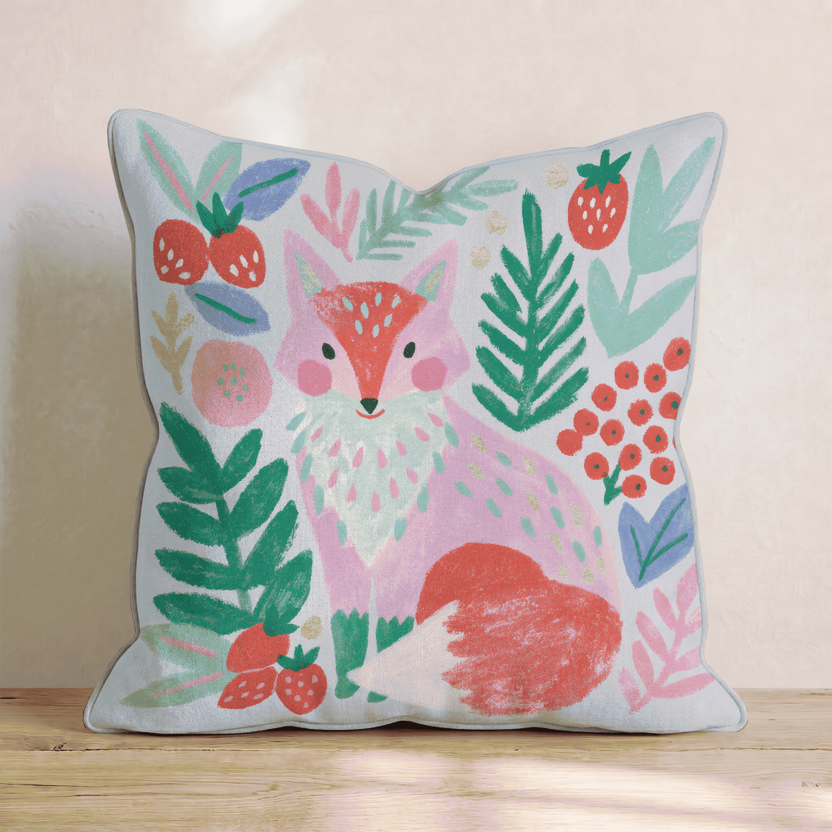 Berry Patch Fox Throw Pillow - Hillcroft Home