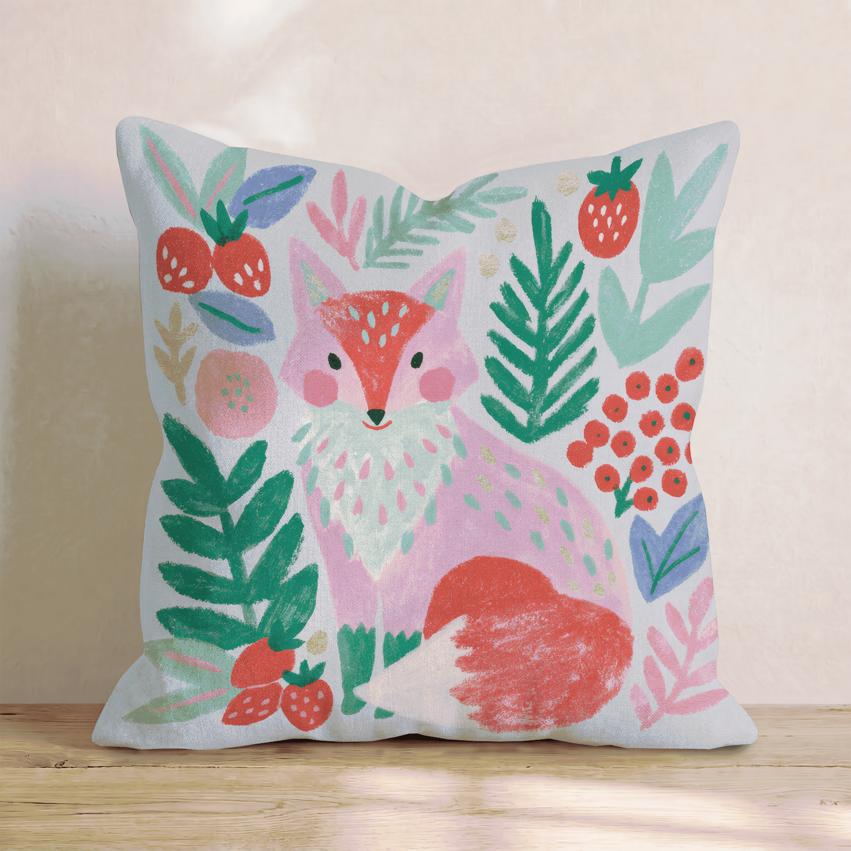 Berry Patch Fox Throw Pillow - Hillcroft Home
