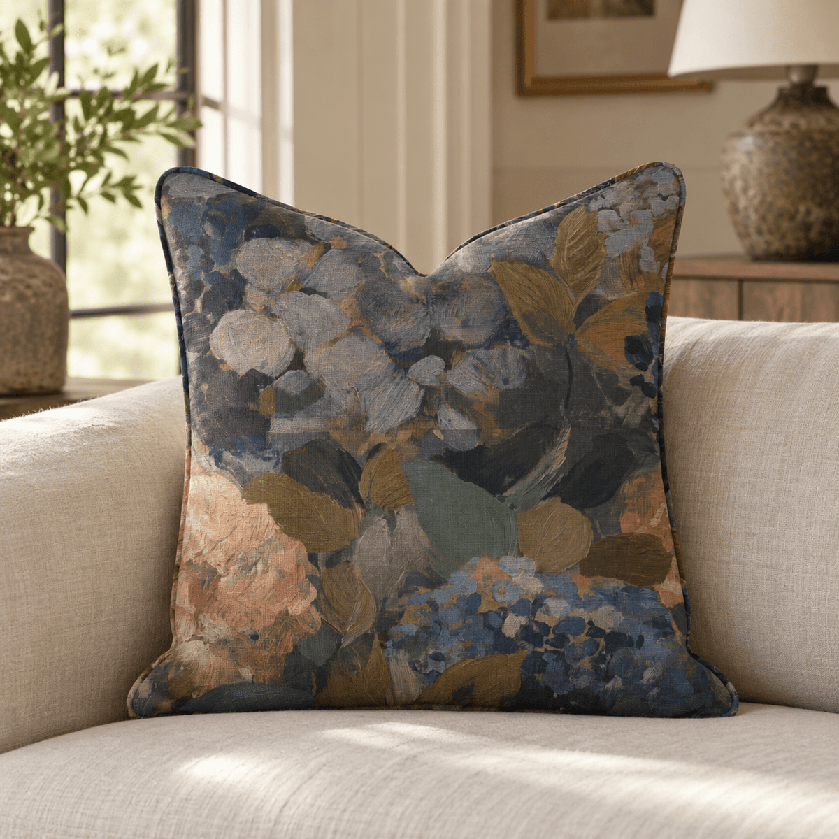 Birdie Floral Ember Throw Pillow throw pillow - Hillcroft Home