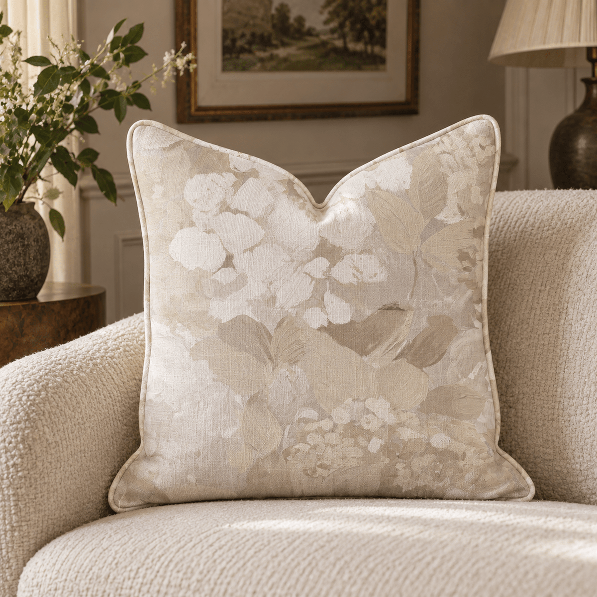 Birdie Floral Porcelain Throw Pillow throw pillow - Hillcroft Home
