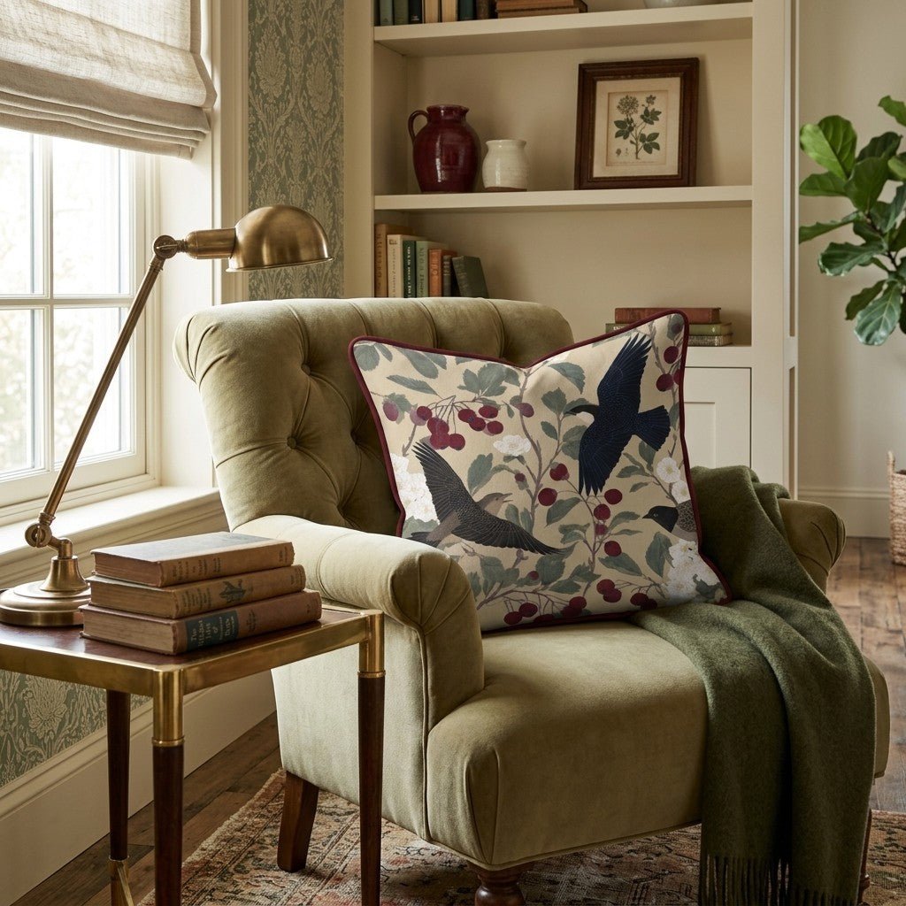 Birds and Berries Throw Pillow - Hillcroft Home