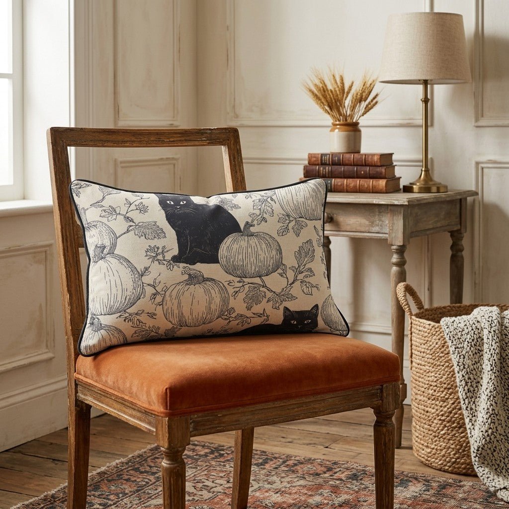 Black Cat Patch Throw Pillow - Hillcroft Home