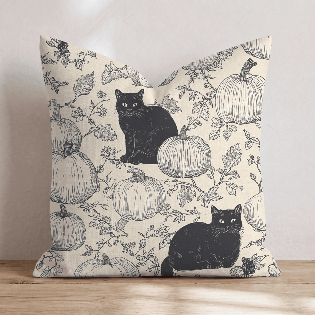 Black Cat Patch Throw Pillow - Hillcroft Home