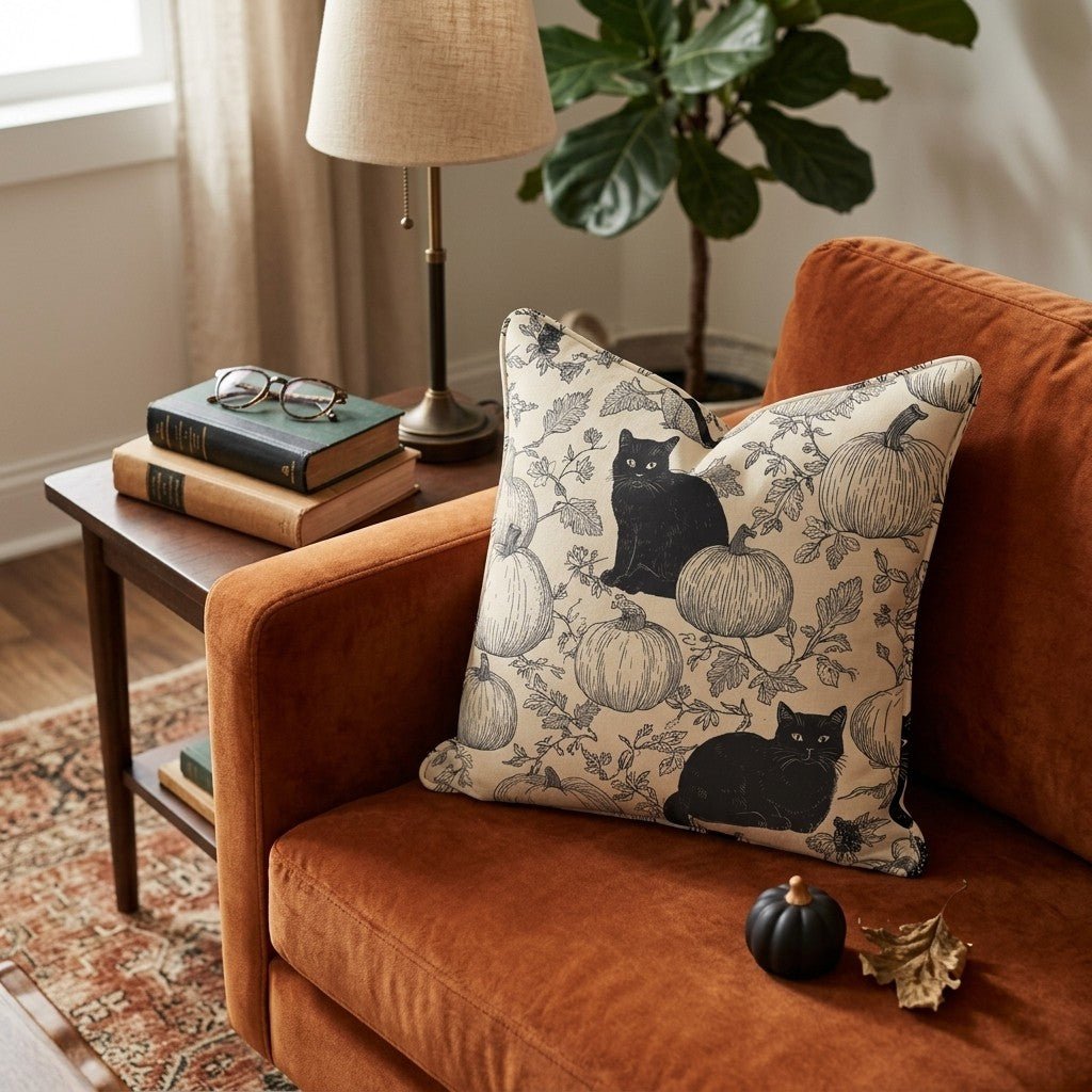 Black Cat Patch Throw Pillow - Hillcroft Home