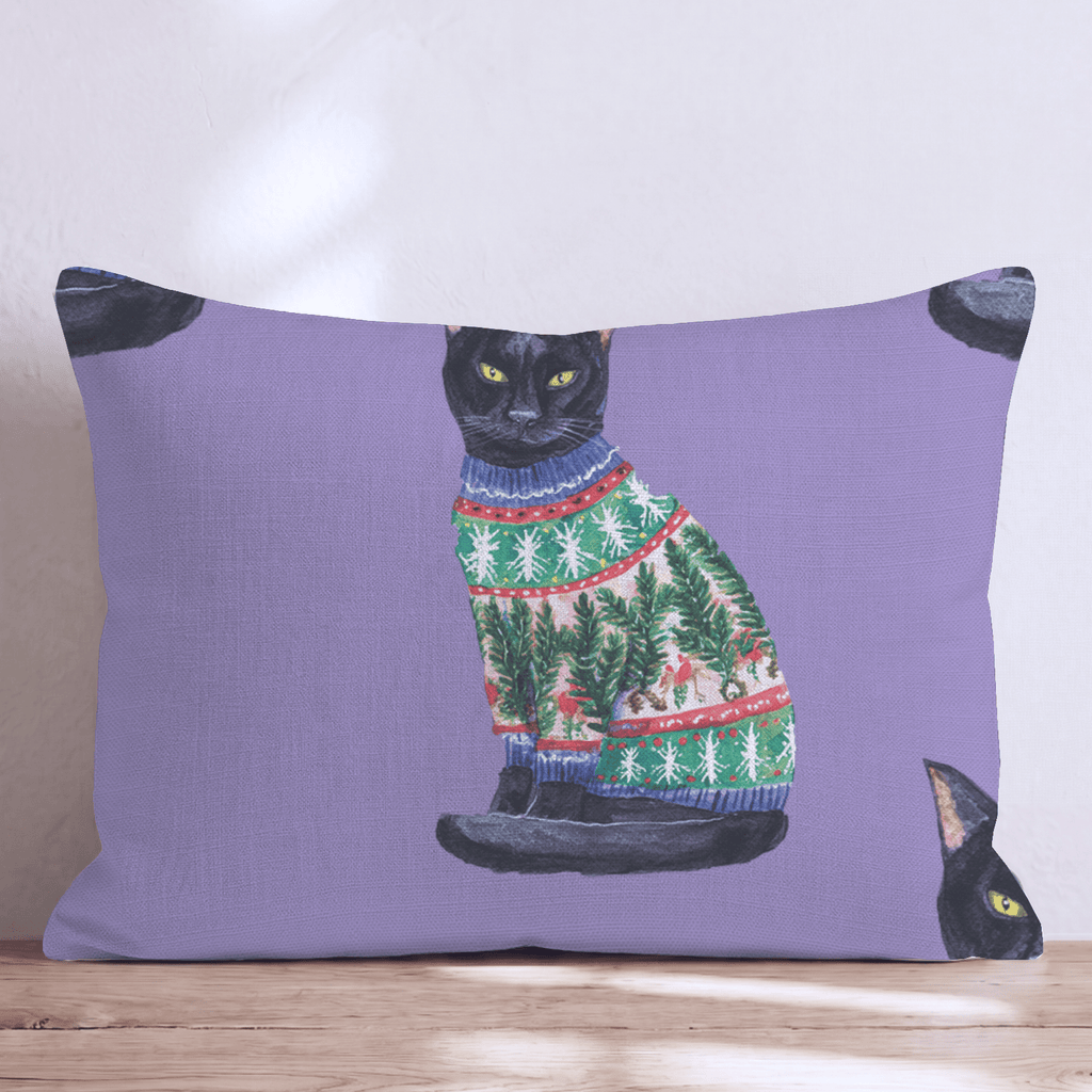 Black Cat Pine Sweater Throw Pillow - Hillcroft Home