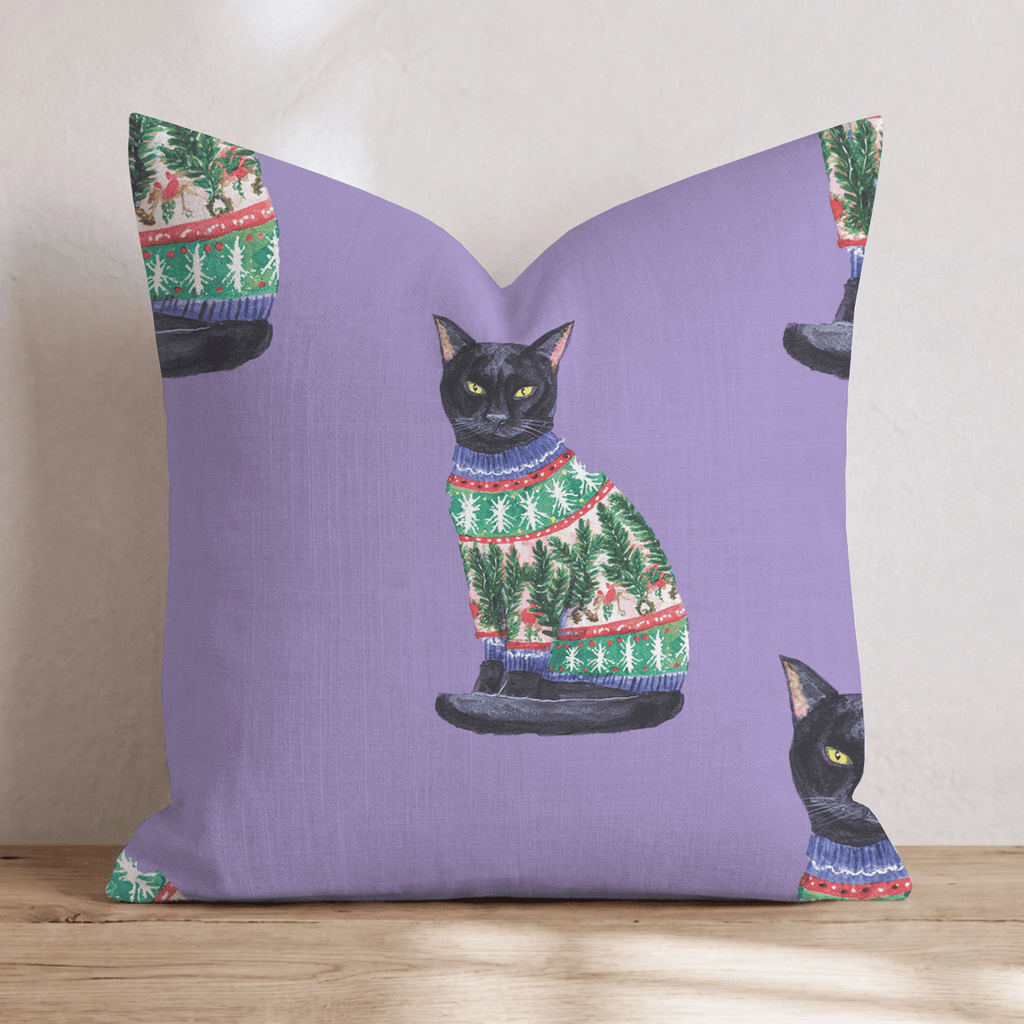 Black Cat Pine Sweater Throw Pillow - Hillcroft Home