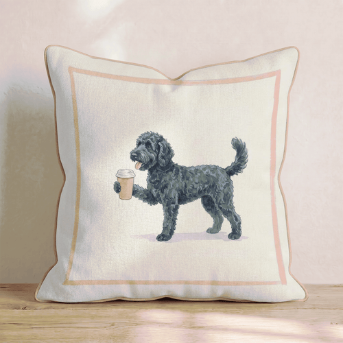 Black Doodle Coffee Throw Pillow - Hillcroft Home