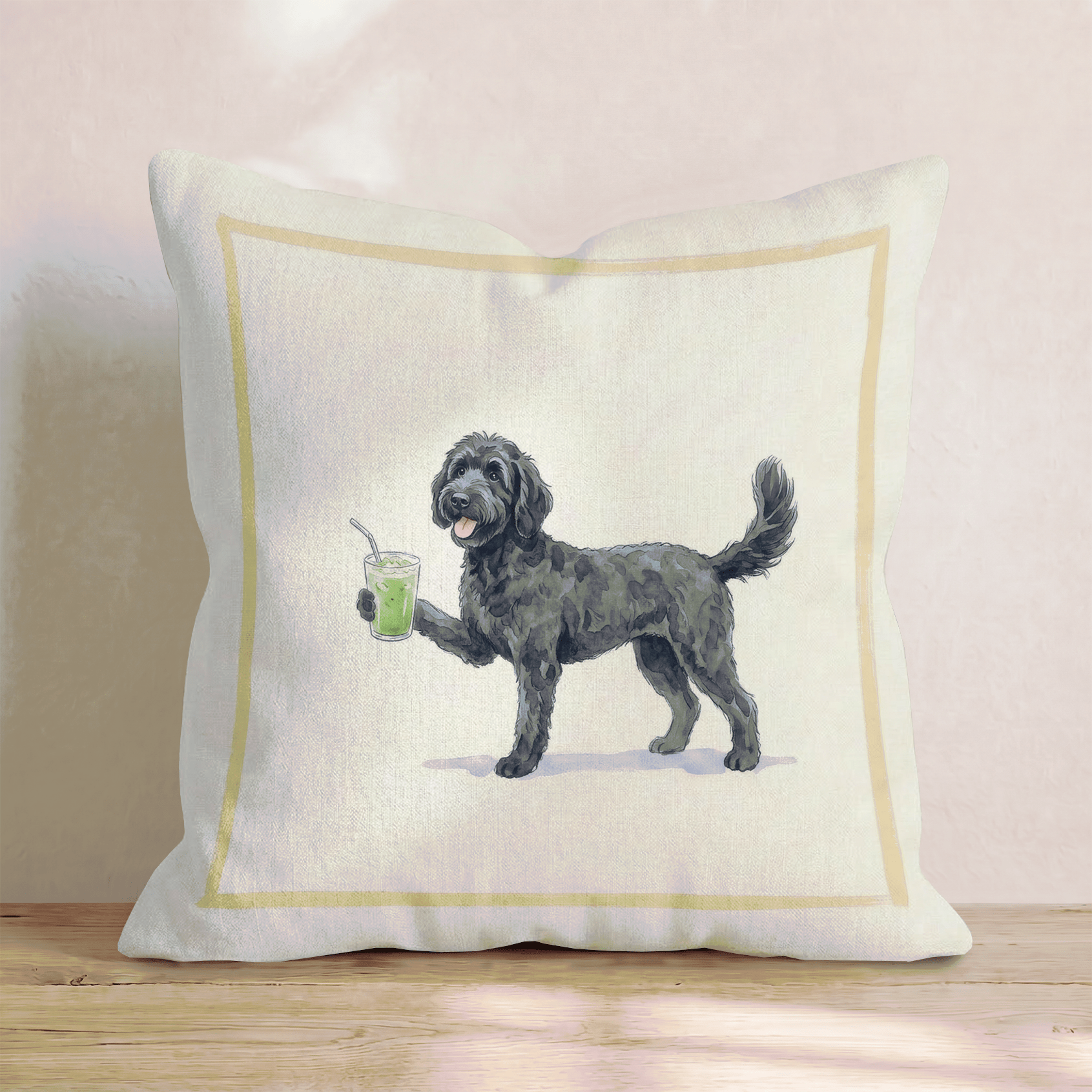 Black Doodle Matcha Throw Pillow - Hillcroft Home