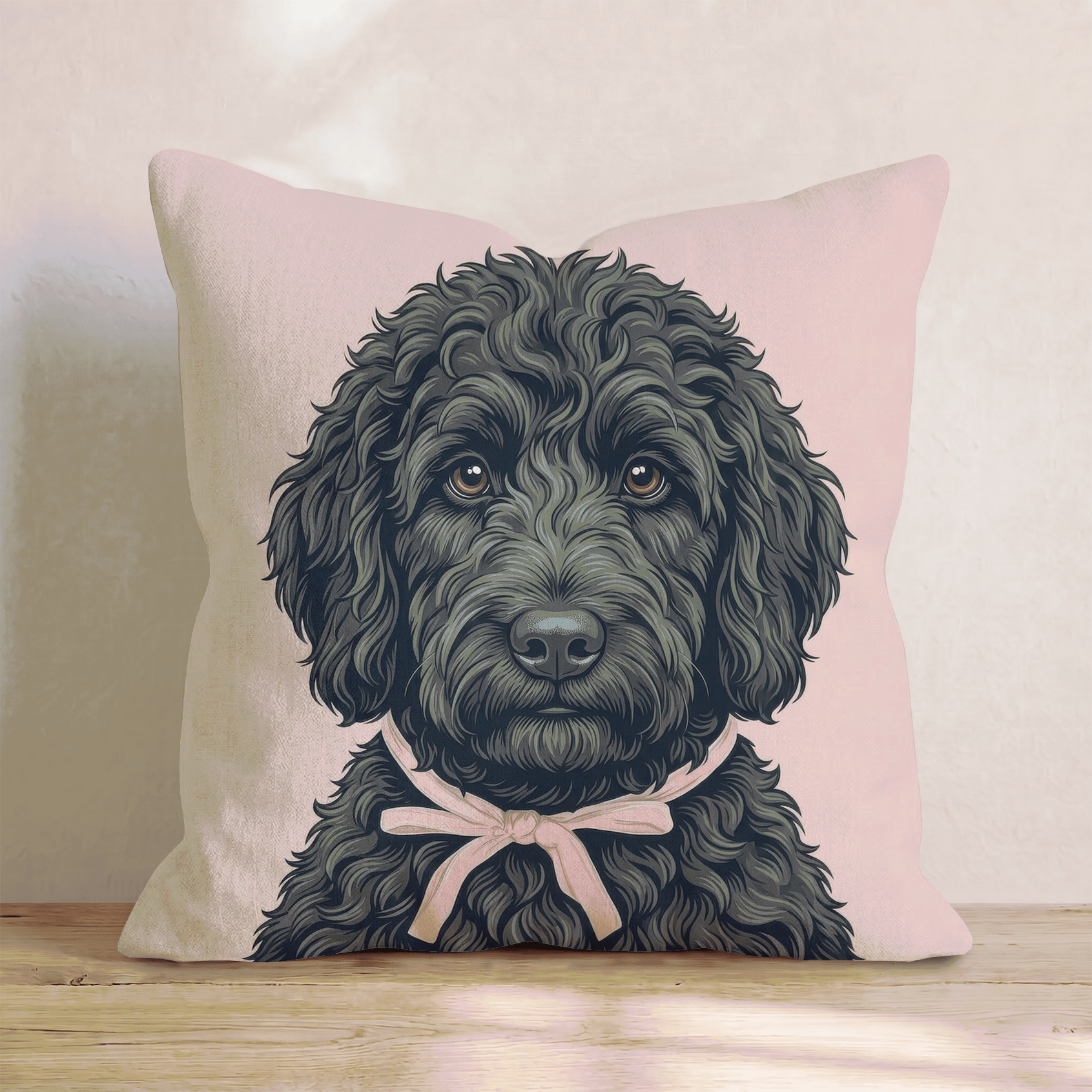 Black Goldendoodle Portrait Throw Pillow - Hillcroft Home