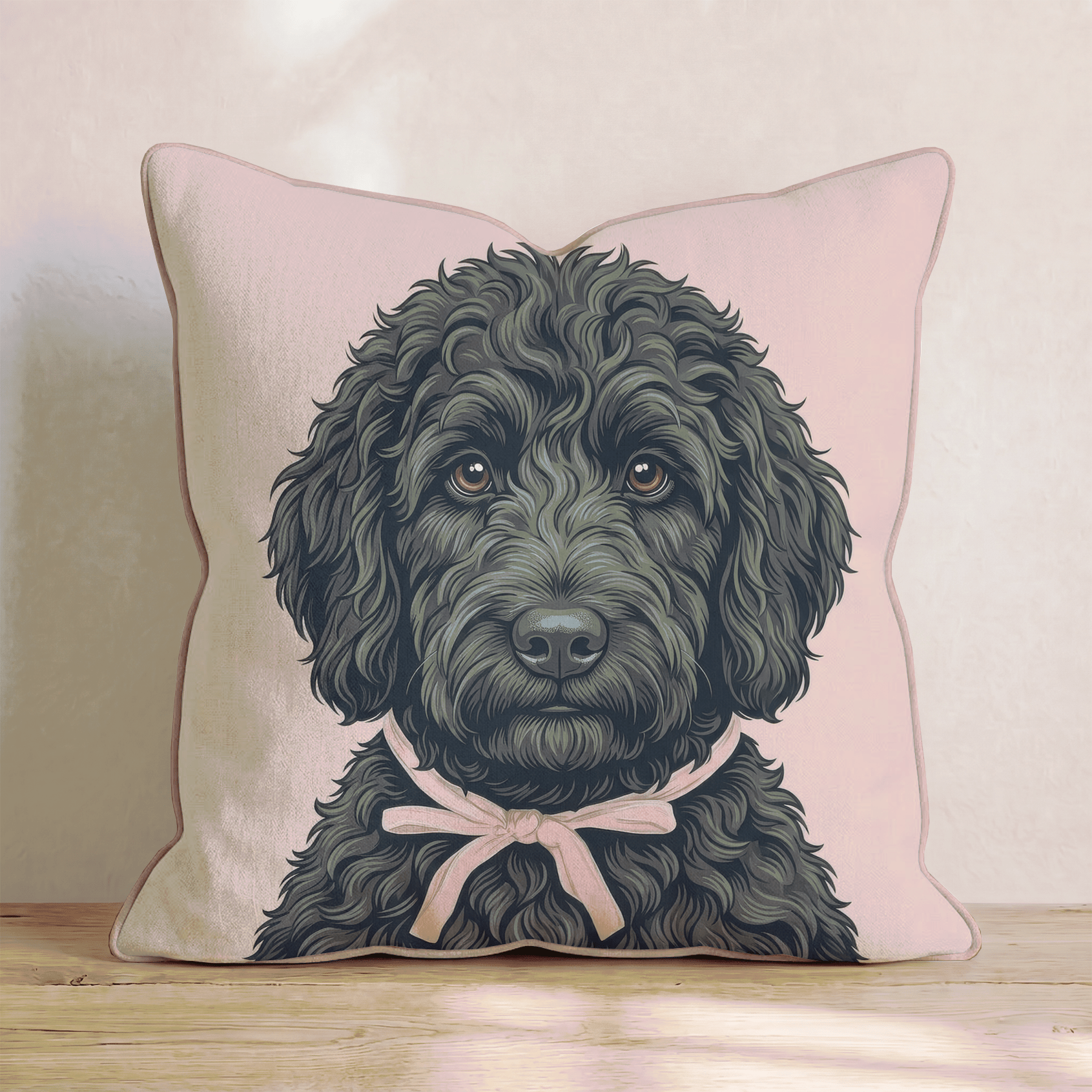 Black Goldendoodle Portrait Throw Pillow - Hillcroft Home