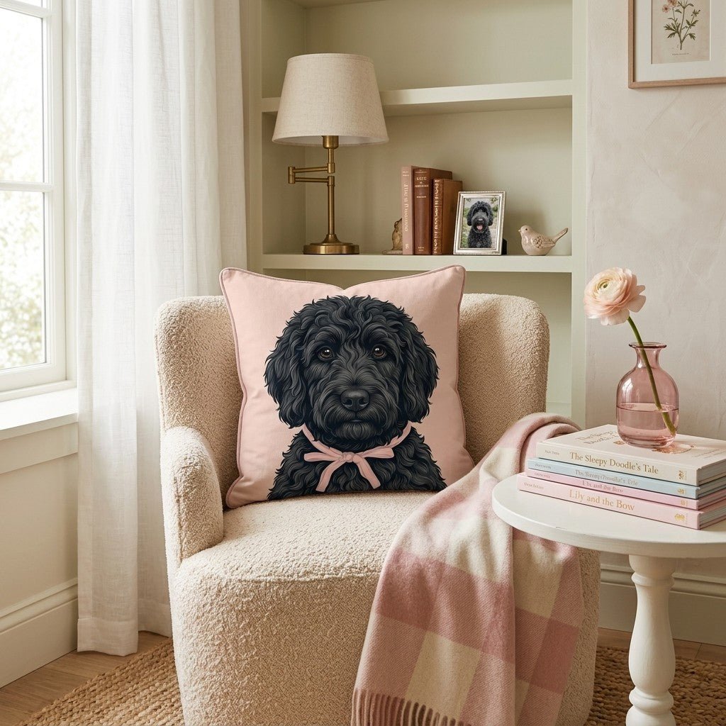 Black Goldendoodle Portrait Throw Pillow - Hillcroft Home