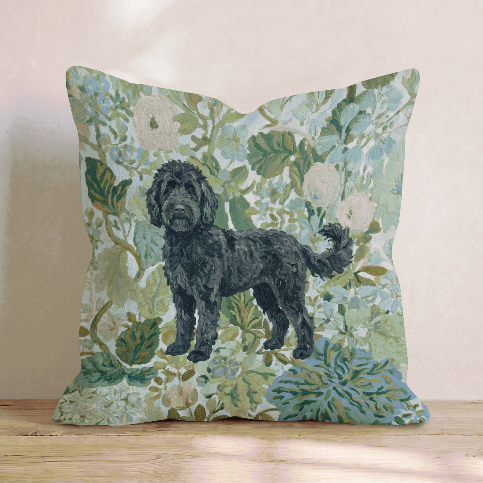 Black Goldendoodle Power Throw Pillow - Hillcroft Home