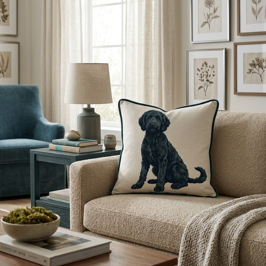 Black Goldendoodle Throw Pillow - Hillcroft Home