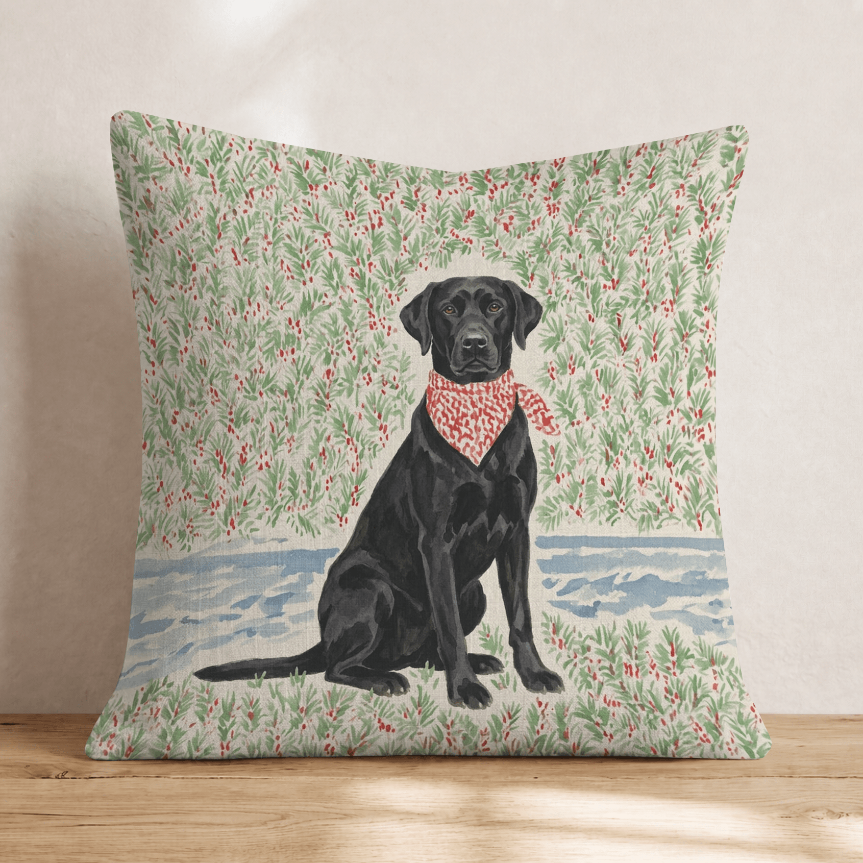 Black Lab California Holiday Surf Throw Pillow - Hillcroft Home