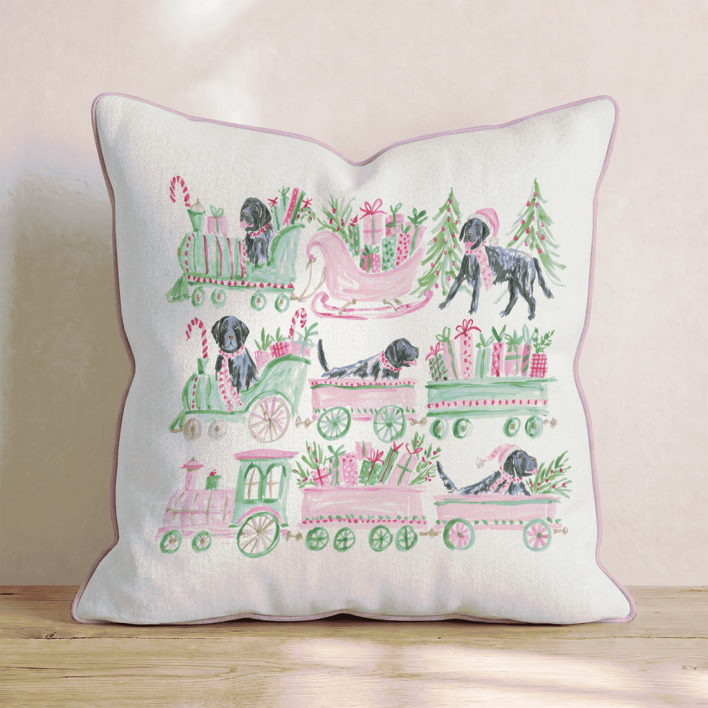 Black Lab Christmas Train Throw Pillow - Hillcroft Home