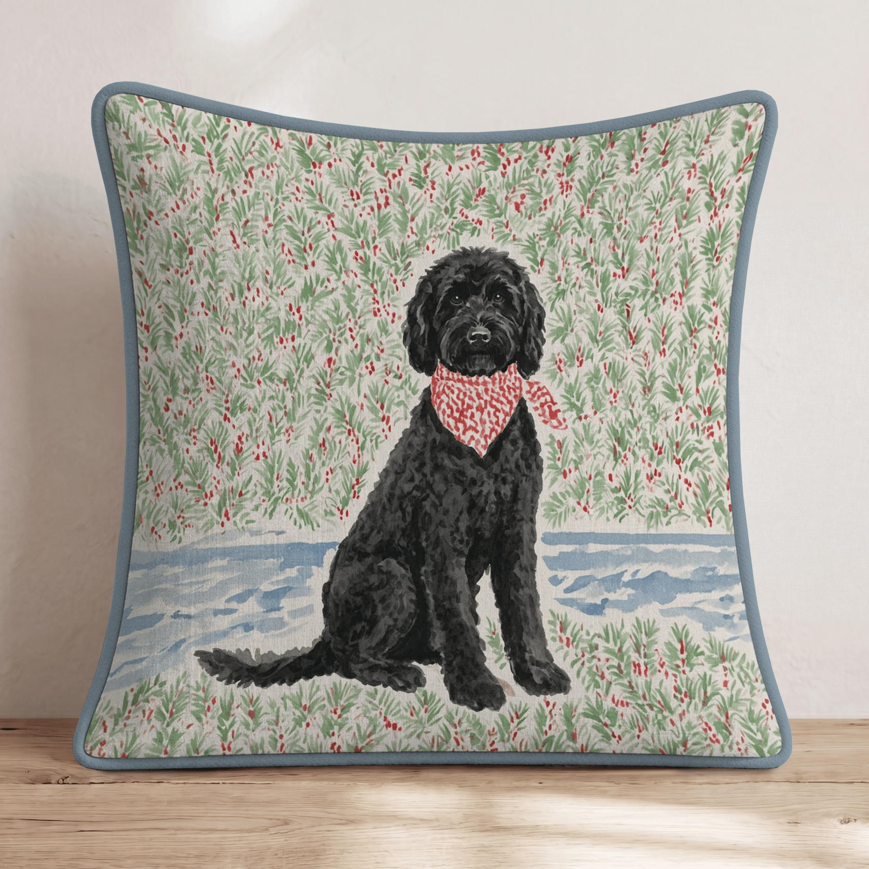 Black Labradoodle California Holiday Surf Throw Pillow - Hillcroft Home