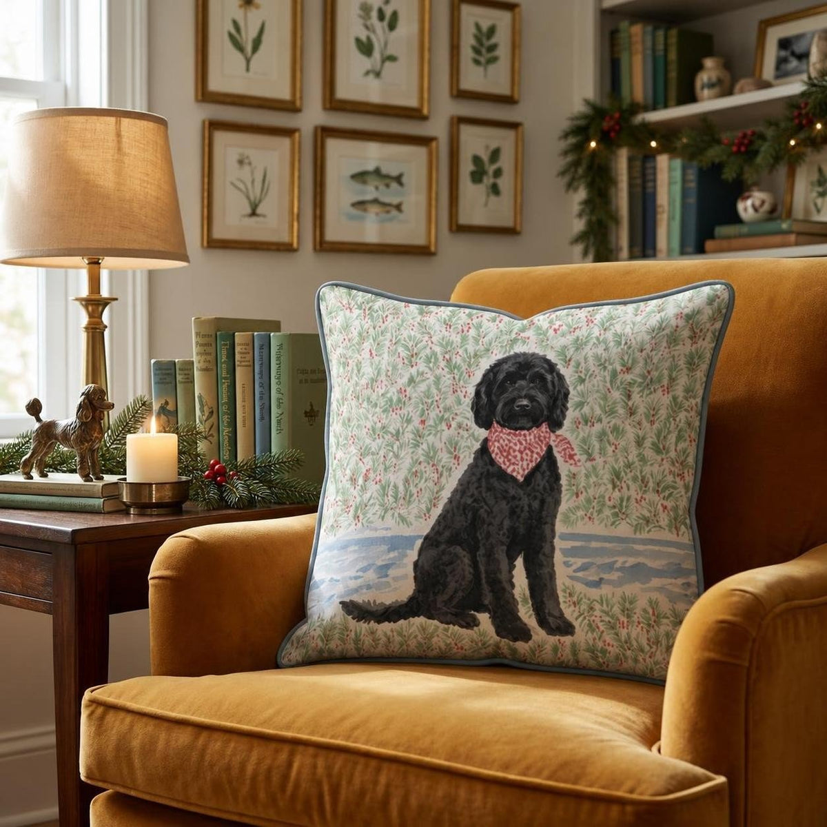Black Labradoodle California Holiday Surf Throw Pillow throw pillow - Hillcroft Home