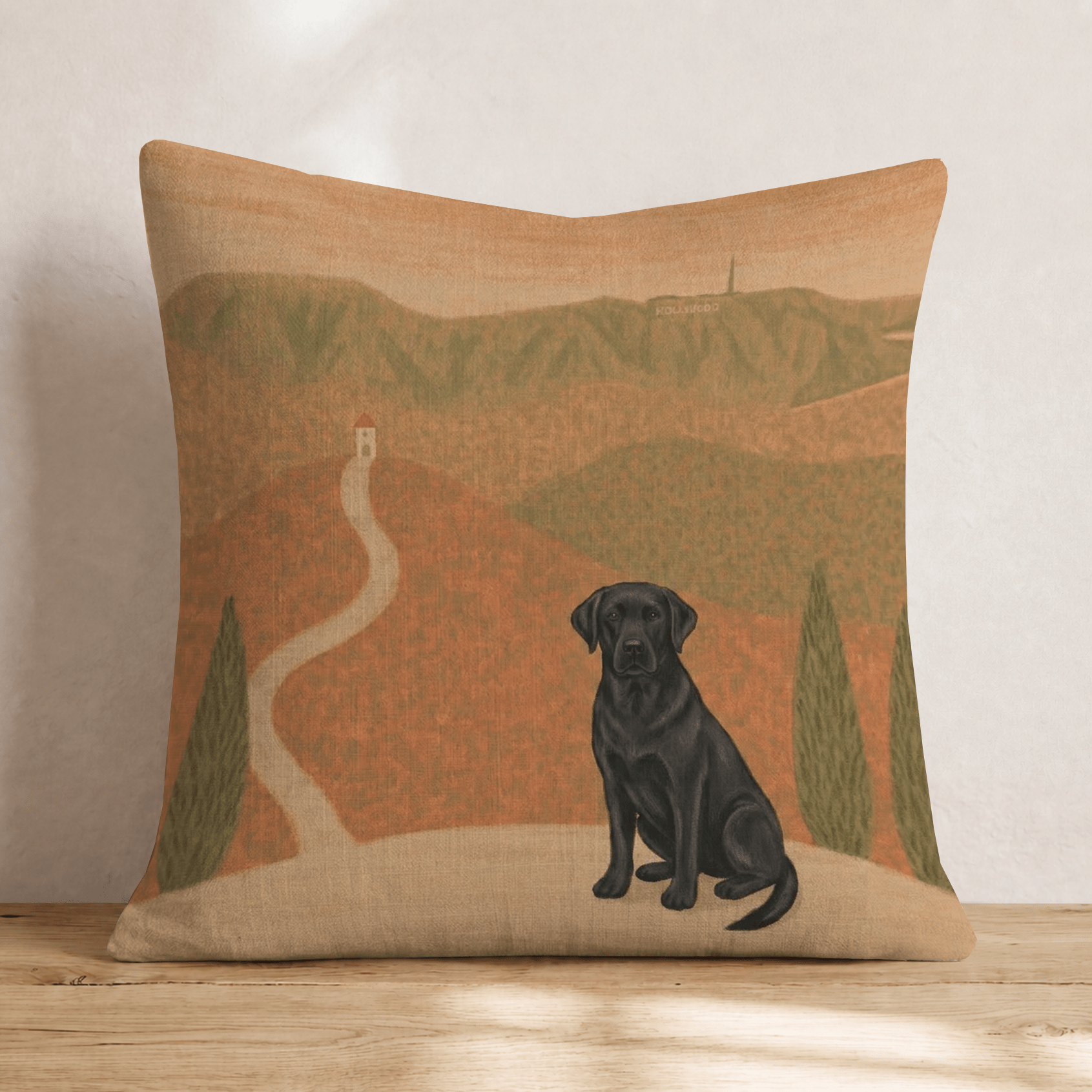 Black Labrador Retriever Hollywood Fall Afternoon Throw Pillow - Hillcroft Home