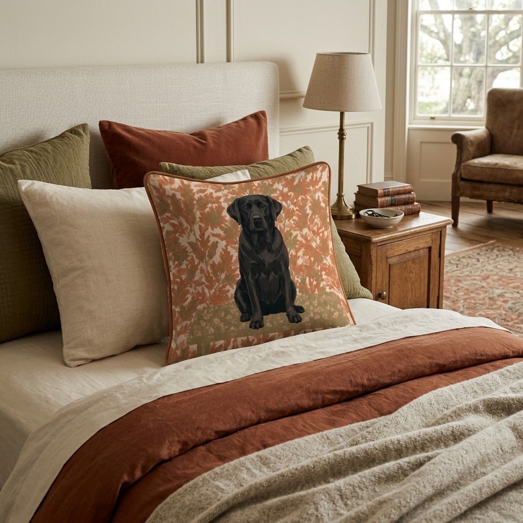 Black Labrador Retriever NYC Fall Afternoon Throw Pillow - Hillcroft Home